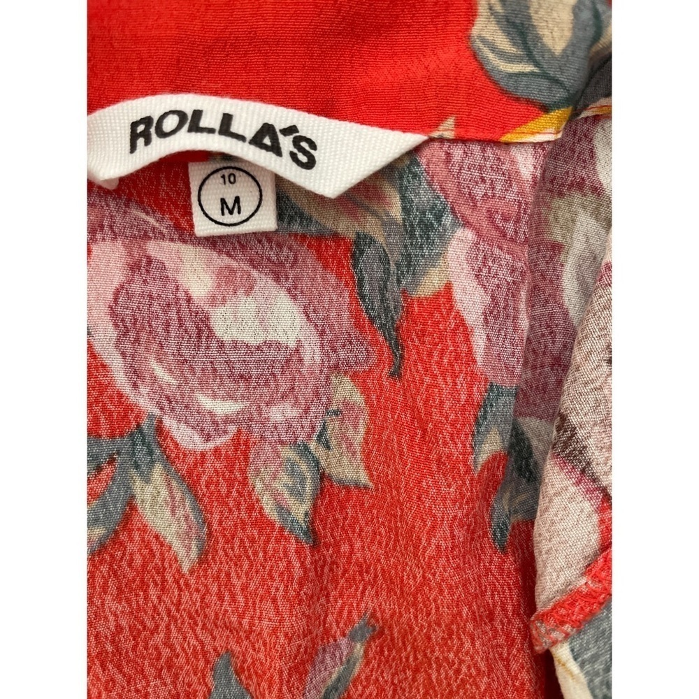 ROLLA’S Orange Delilah Rococo Roses Wrap Cropped Blouse M - Picture 3 of 10